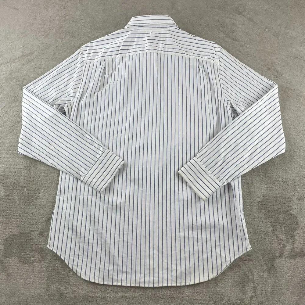 Banana Republic Shirt‎ Men Large White Striped Non Iron Slim Fit Long Sleeve